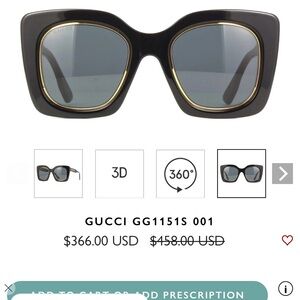 Gucci Women's Black Sunglasses with Gold Accents